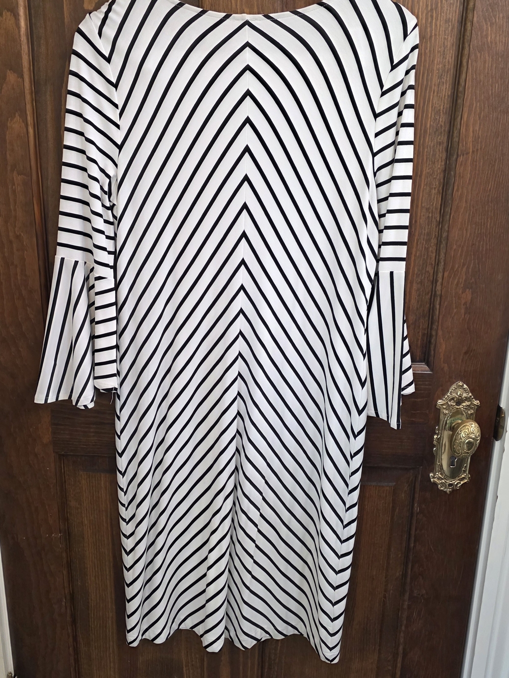 Chico's Black and White Striped Bell-Sleeve Midi Dress